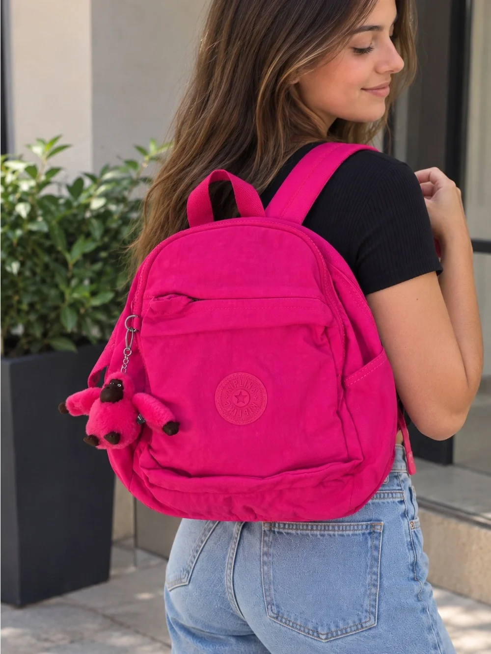 Kipling Pink Backpack with Monkey Keychain – New Without Tags